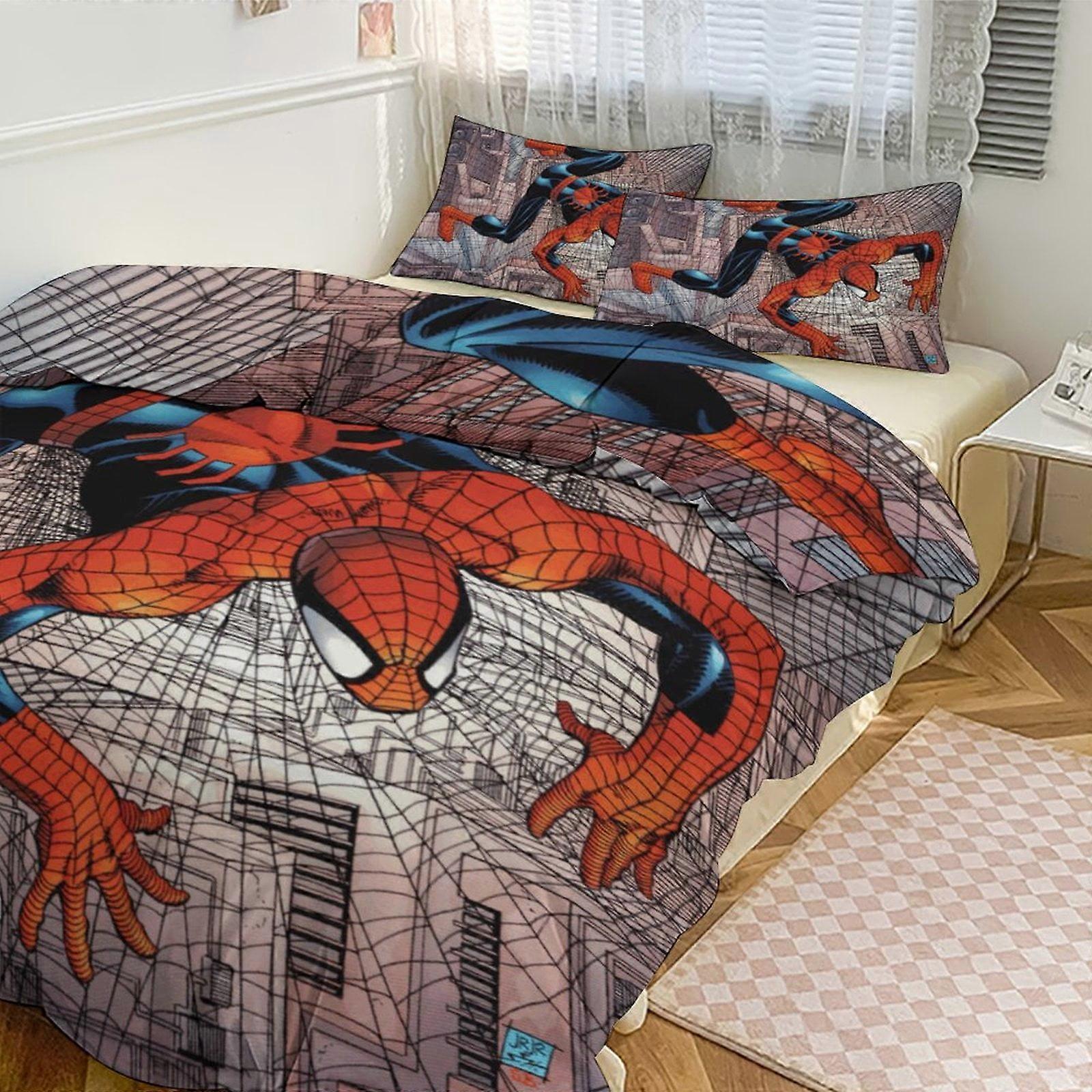 Sengetøj sæt JP505 Spiderman Værelse Indretning Sengetøj Sæt Med Lagner Og Pude 3 Stykke Sengetøj Super Blød Fade Resistent Mikrofiber TH505