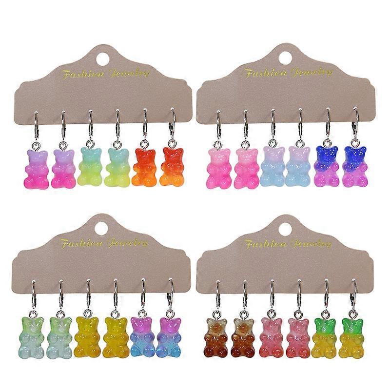 Cartoon Animal Drop Earring Set Cute Candy Gradient Color Bear Dangle Orecchini
