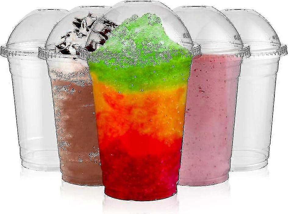 Strong Plastic Smoothie Cups With Dome Lids - 50 Pack Of 600ml Plastic Cups With Lids For Smoothies, Milkshakes