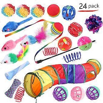 24 Packs Interactive Mouse Balls Cat Tube Toy Set, Collapsible Cat Tunnel Small Kitten Toy Set(b99585)
