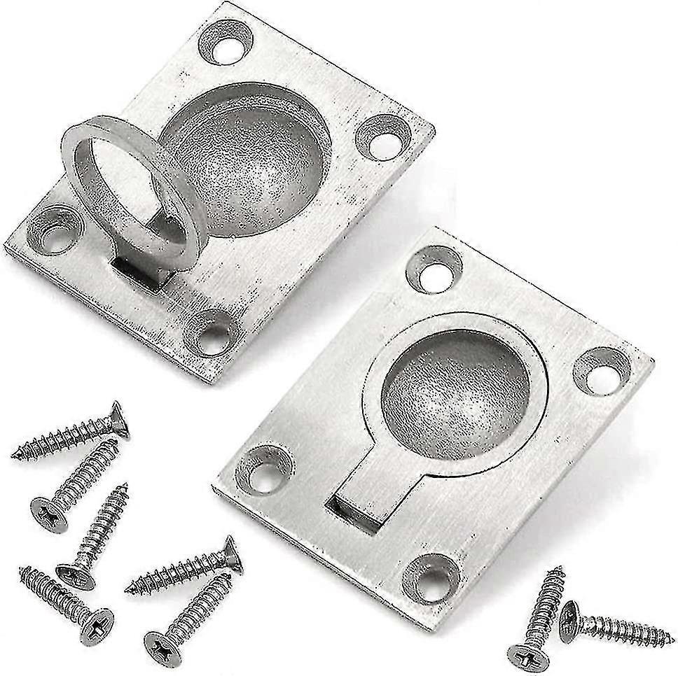 Flush Ring Pull Handles, 49 X 39mm Stainless Steel Boat Hatch Locker Marine Yacht Ring Pulls Hidden Cabinet Drawer Handle With Mounting Screws