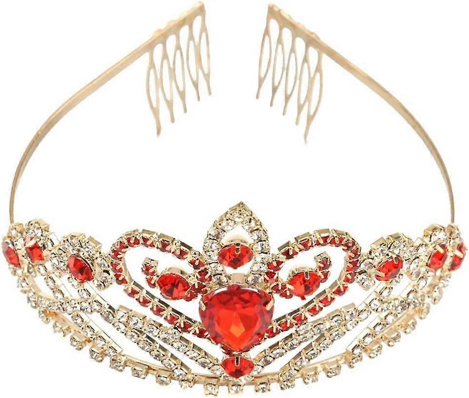 UBIUO ティアラ クラウン、ブライダル クリスタル ラインストーン クラウン クイーン ページェント クラウン プリンセス クラウン ゴールド レッド