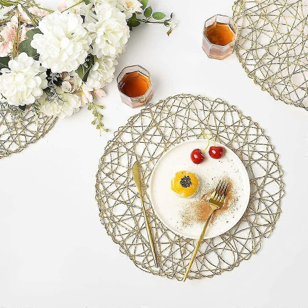 New Products In 2025,gold Round Placemats For Dining Table Set Of 6 Non-slip Woven Heat Resistant Circle Table