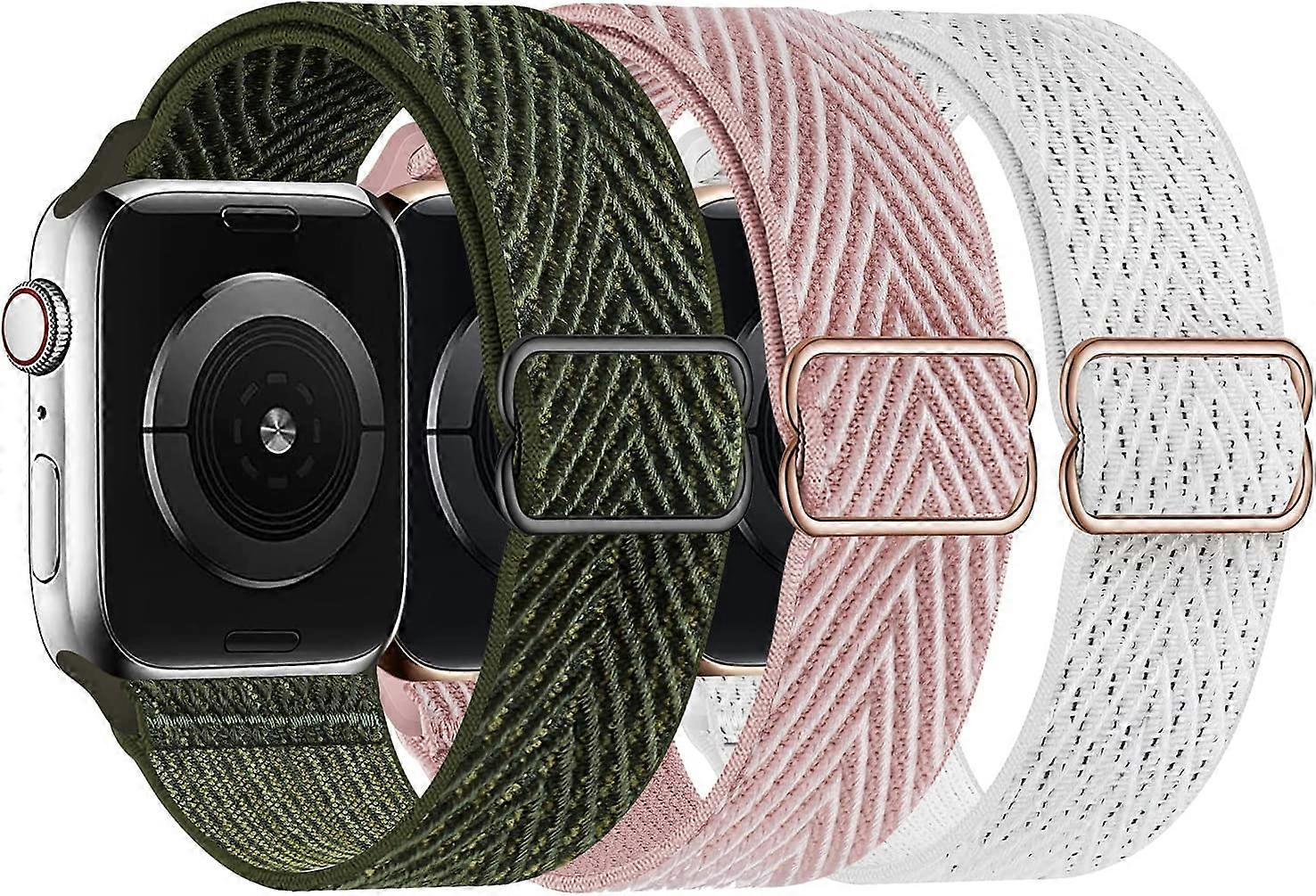 Elástico Esportivo Elástico Compatível com Apple Watch Band 40mm Mulheres 41mm 38mm Stretch Scrunchie iWatch SE Series 7 6 5 4 3 Homens Verde Rosa Branco 3