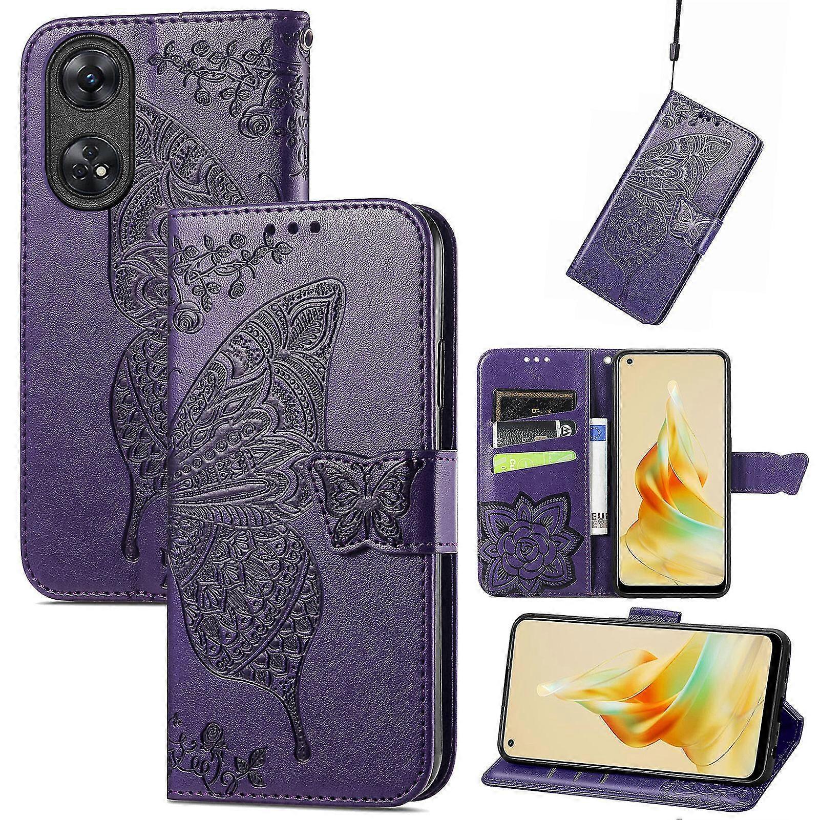 Case For Oppo Reno 8t 4g Flip Cover Emboss Butterfly Soft Tpu Shockproof Shell Slim-MXBC