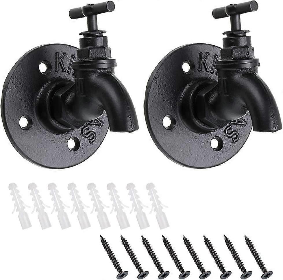 Set of 2 Wall Mounted Decorative Hanging Hooks for Clothes, Towels, Bags, Umbrellas and Hats Vintage and Industrial Style Tap Shaped