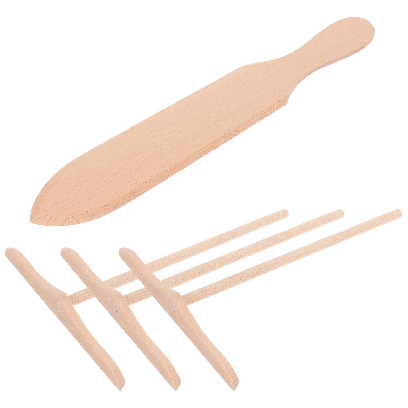 1 Set Wooden Crepe Spreaders Pancake Making Kit Household Crepe Pan Maker with Spatula