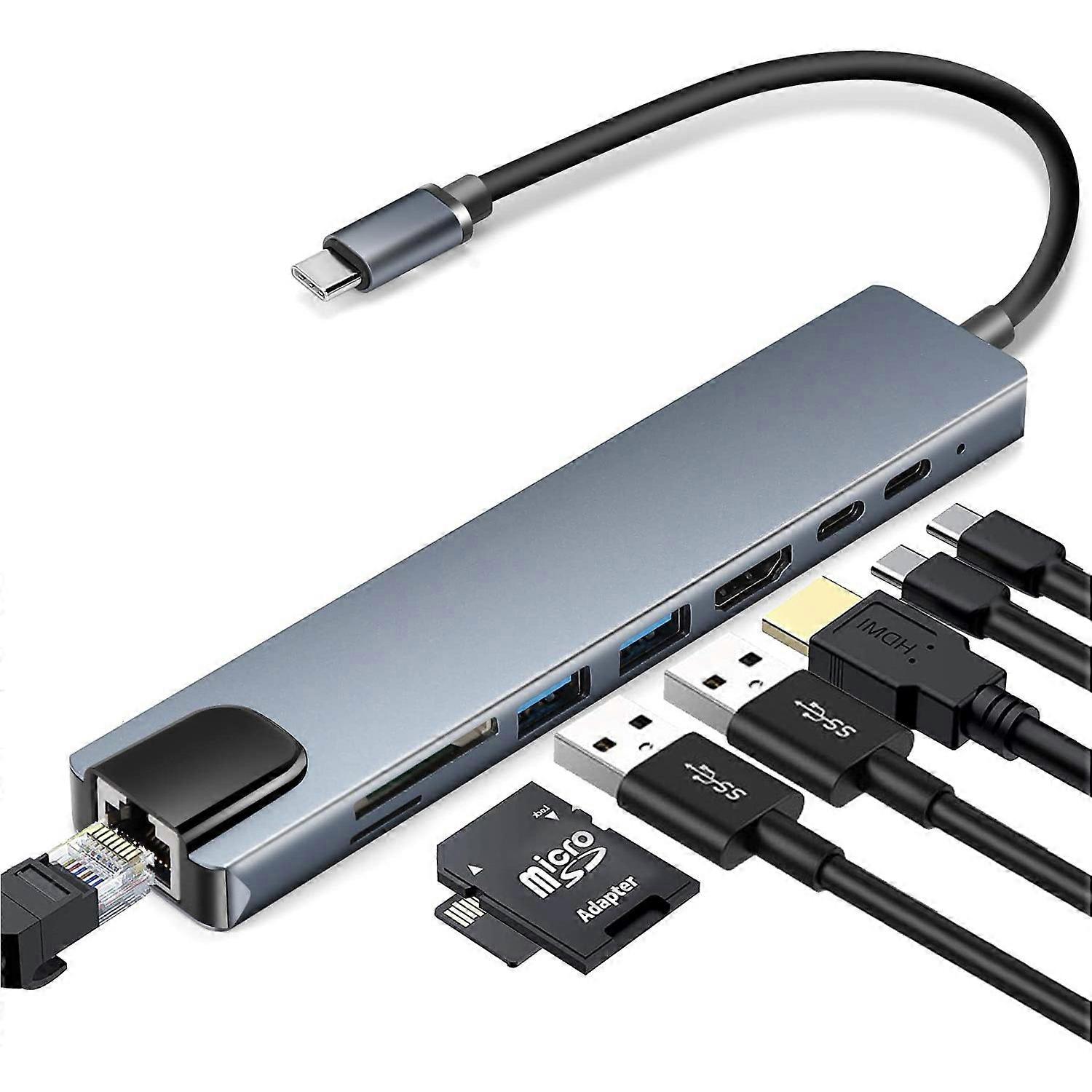 8 in 1 Multiport USB-C Hub Type C To USB 3.0 4K HDMI Adapter For Macbook Pro/Air