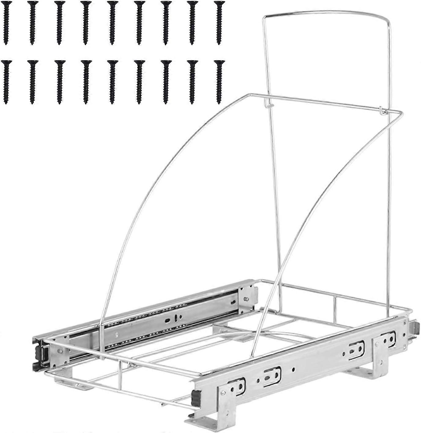 Under Cabinet Single Sliding Trash Can Rack - 7.6 Gallons Pullout Shelf for Garbage Bin Under Counter - Pull Out Trash Can Slides - Heavy-Duty Steel F