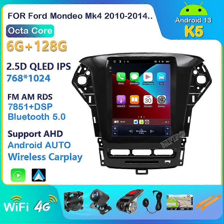 Android Samochodowa nawigacja GPS w stylu Tesli dla Forda Mondeo 2011-2015 Auto Radio Stereo Odtwarzacz multimedialny z lustrem Bluetooth WiFi