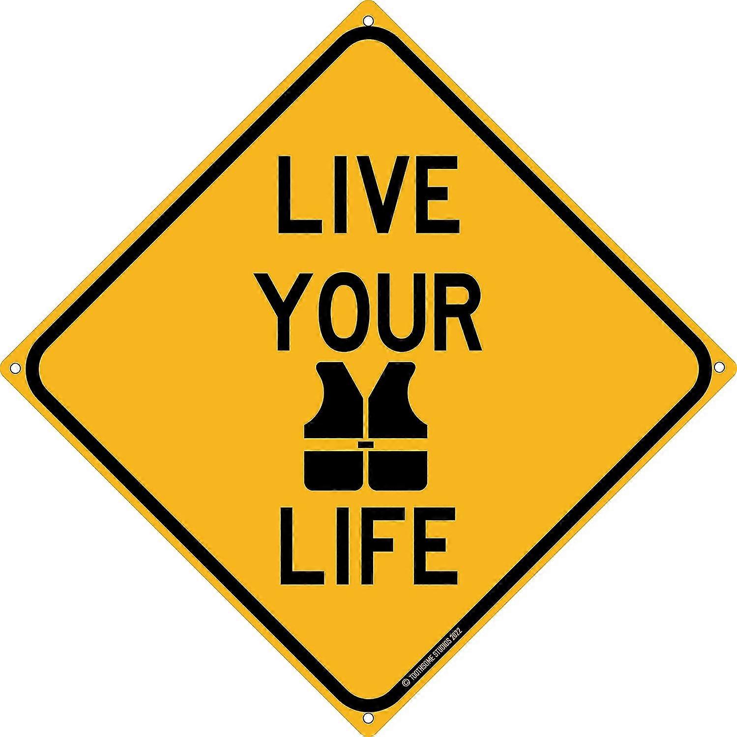 あなたのベストライフを生きる12 "x 12"面白いブリキの看板ボートセーリングカヤック釣り愛好家湖の生活ホームショップ航海棚の装飾