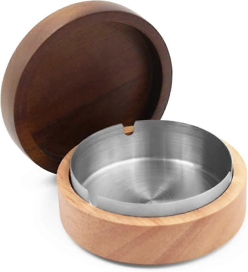 Cosaving Ashtray med lock cigarett askkoppar rostfritt stål askkopp vindtät askkopp trä tvättbar askkopp