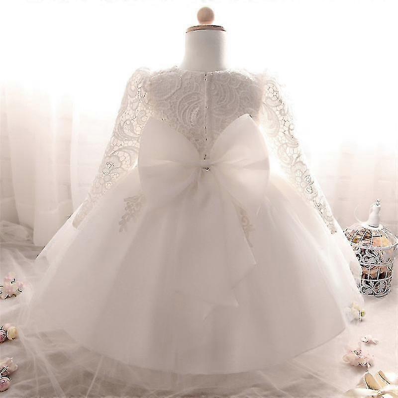 赤ちゃんの女の子花の洗礼プリンセスドレス白0-6ヶ月