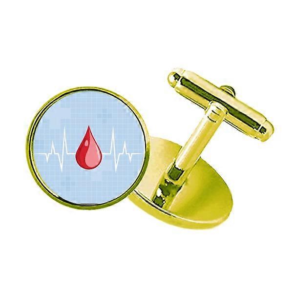Electrocardiogram Design Pattern Studded Business Metal Cufflinks Golden