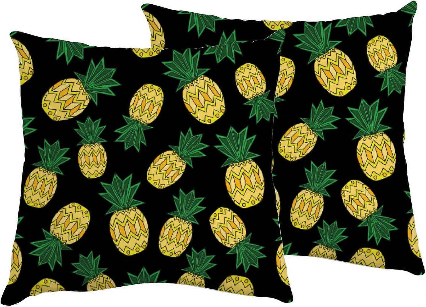 Abacaxi Tropical Amarelo Verde Preto 2 Fronhas 20x20 polegadas Capa de Almofada Quadrada Protetor de Almofada Fronha com Zíper Conjunto de 2