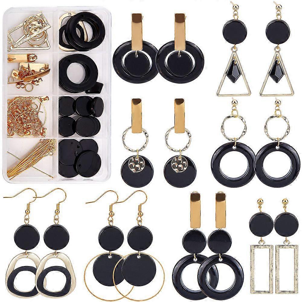 1 Box DIY 8 Pairs Black Theme Charms Flat Round Freshwater Shell Charms Earrings Making Kit Seashell Charms for Jewellery Making Linking Rings Ball Po