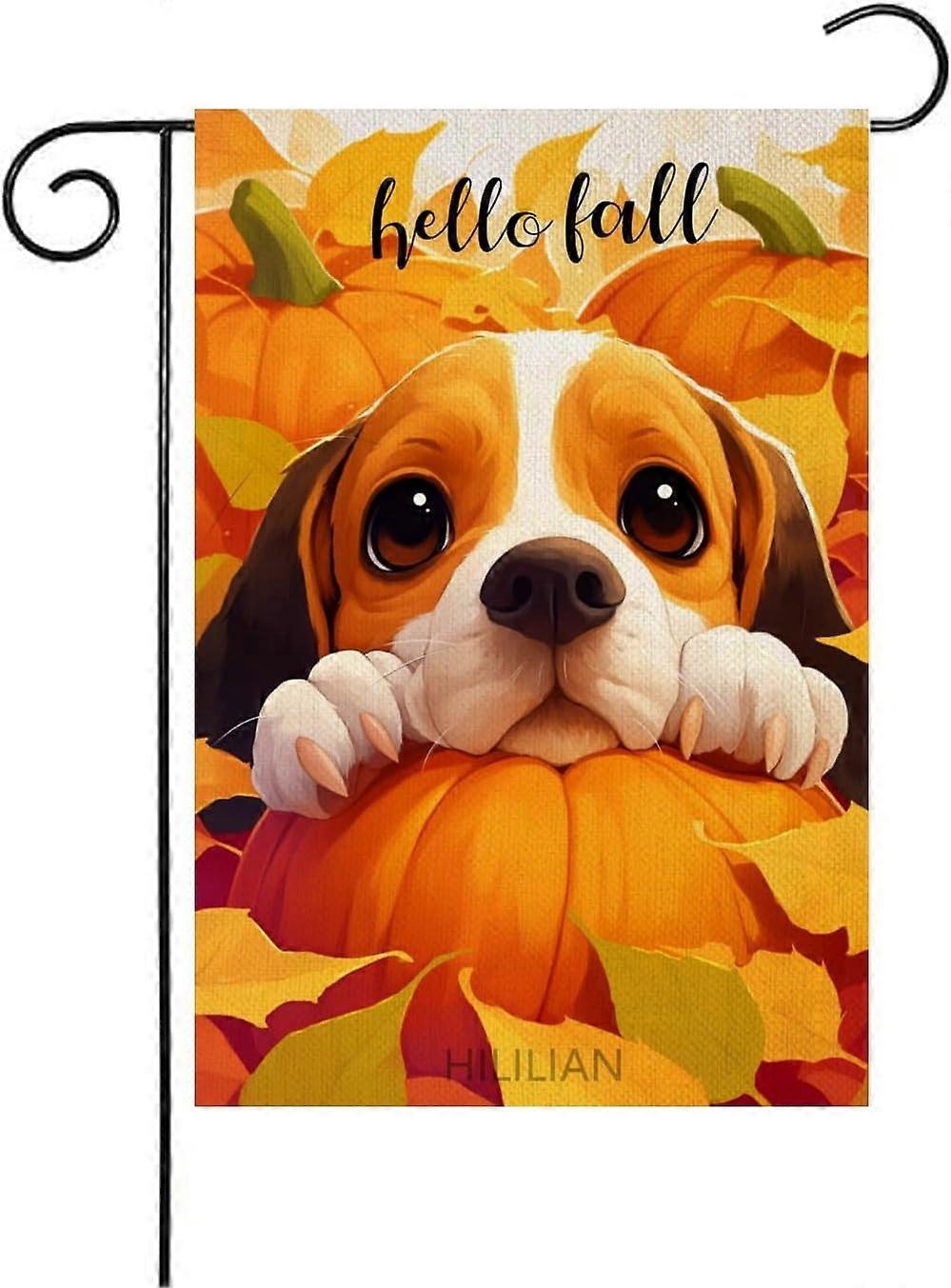 Hello Fall Beagle Flag 12x18 Double Sided, Pumpkins Garden Flags(6512)