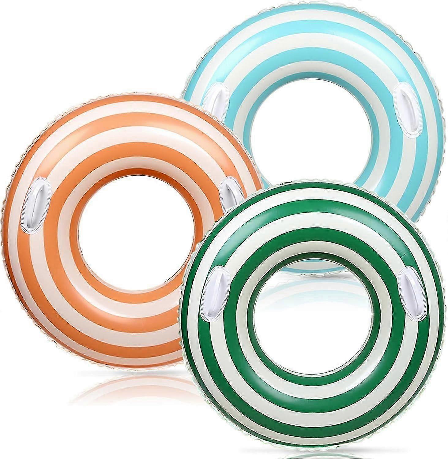 3pcs Pool Tube With Handles Retro Striped Swim Pool Rings Inflatable