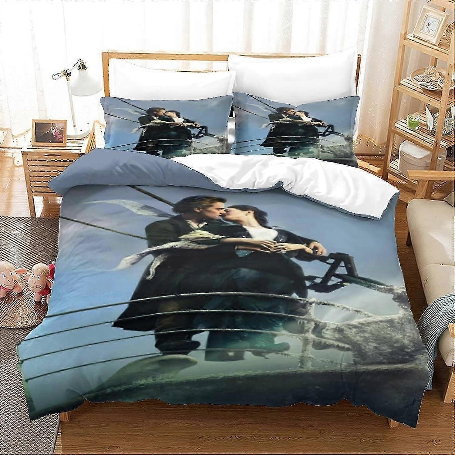 Titanic Duvet Cover with Pillowcases Jack and Rose Printed Bedding Set D with Zipper Closure Bedding