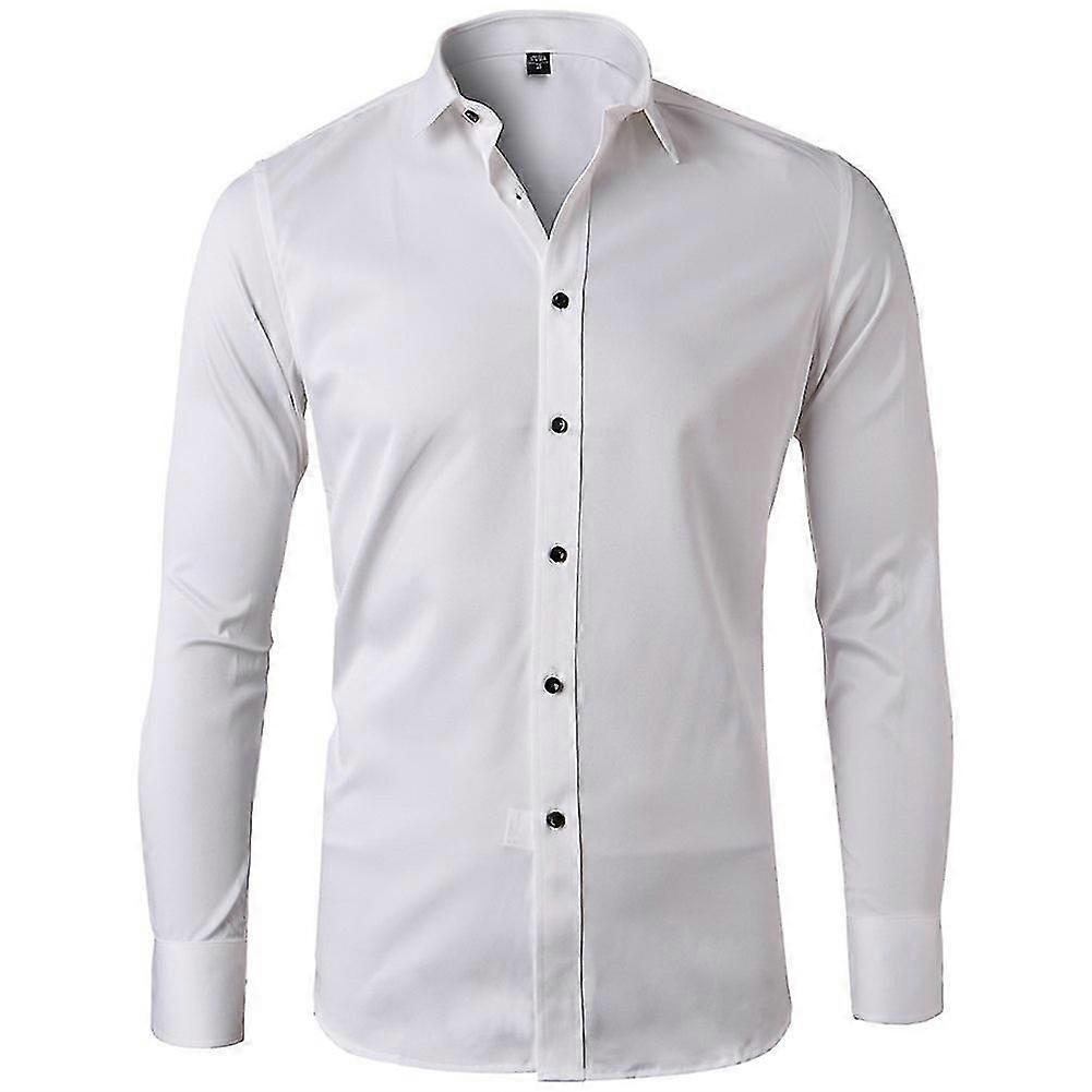 Mens Business Solid Color Lapel Slim Shirt
