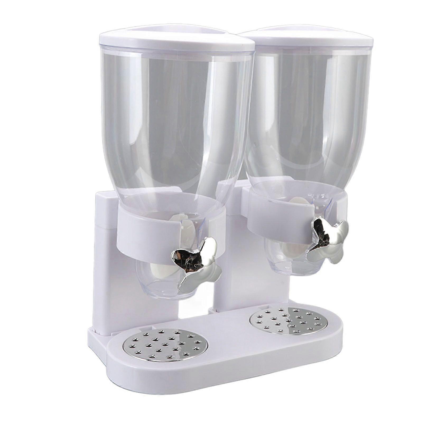 Müslidispenser ABS Dubbla behållare Lufttät Vridfunktion Torrfoderdispenser för Kök Vit