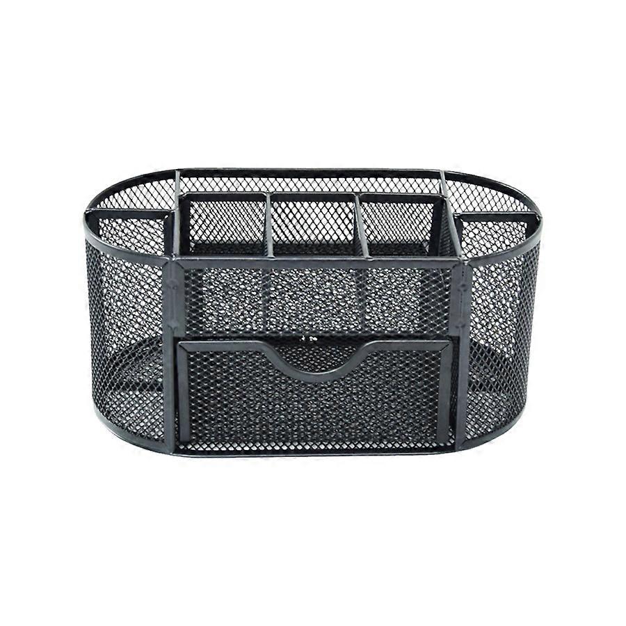 Black Metal 9-Grid Desk Organizer with Elegant Mesh Design for Office