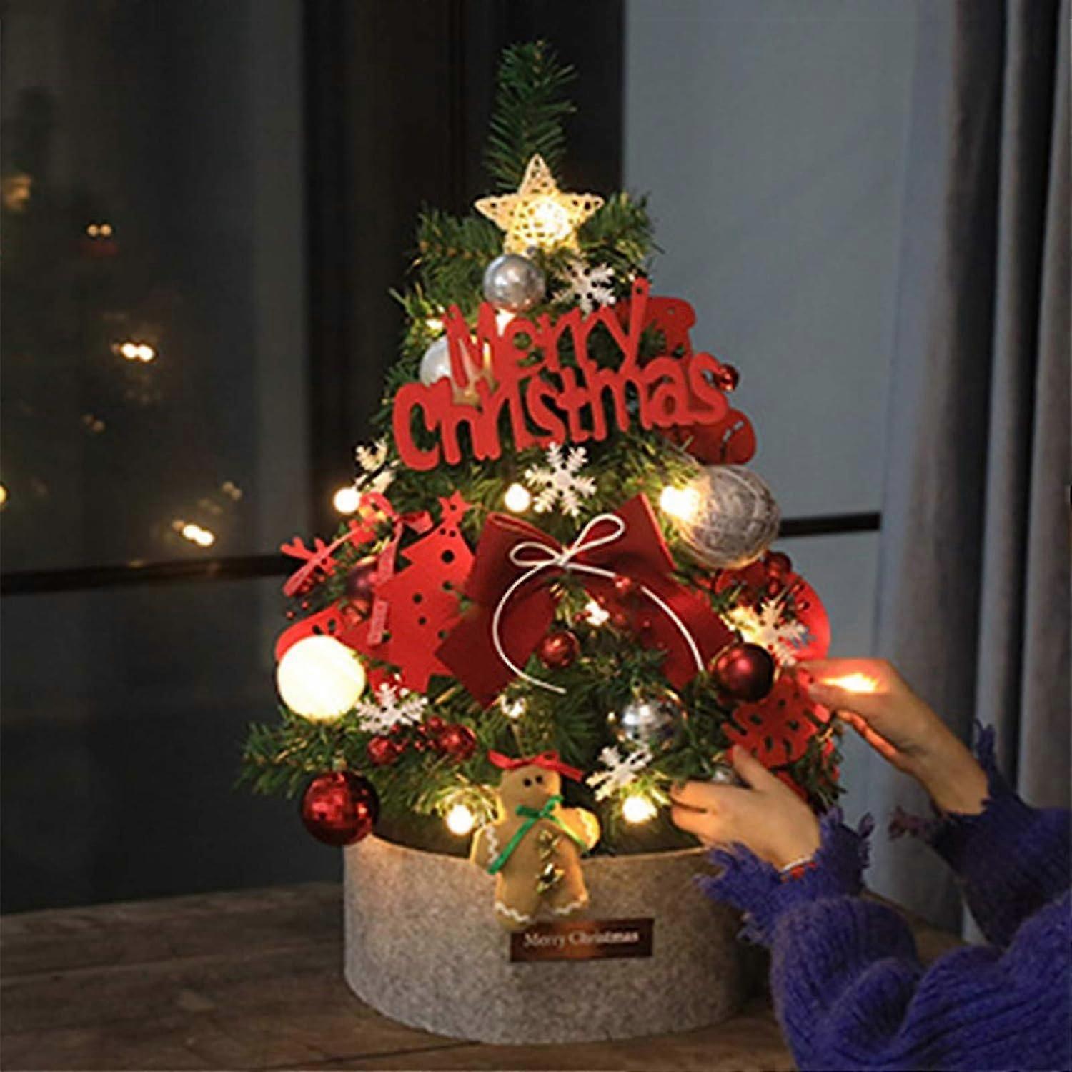Artificial Mini Christmas Treewith Led Ornaments With Base, Lighted Christmas Tree For Home Decoration"