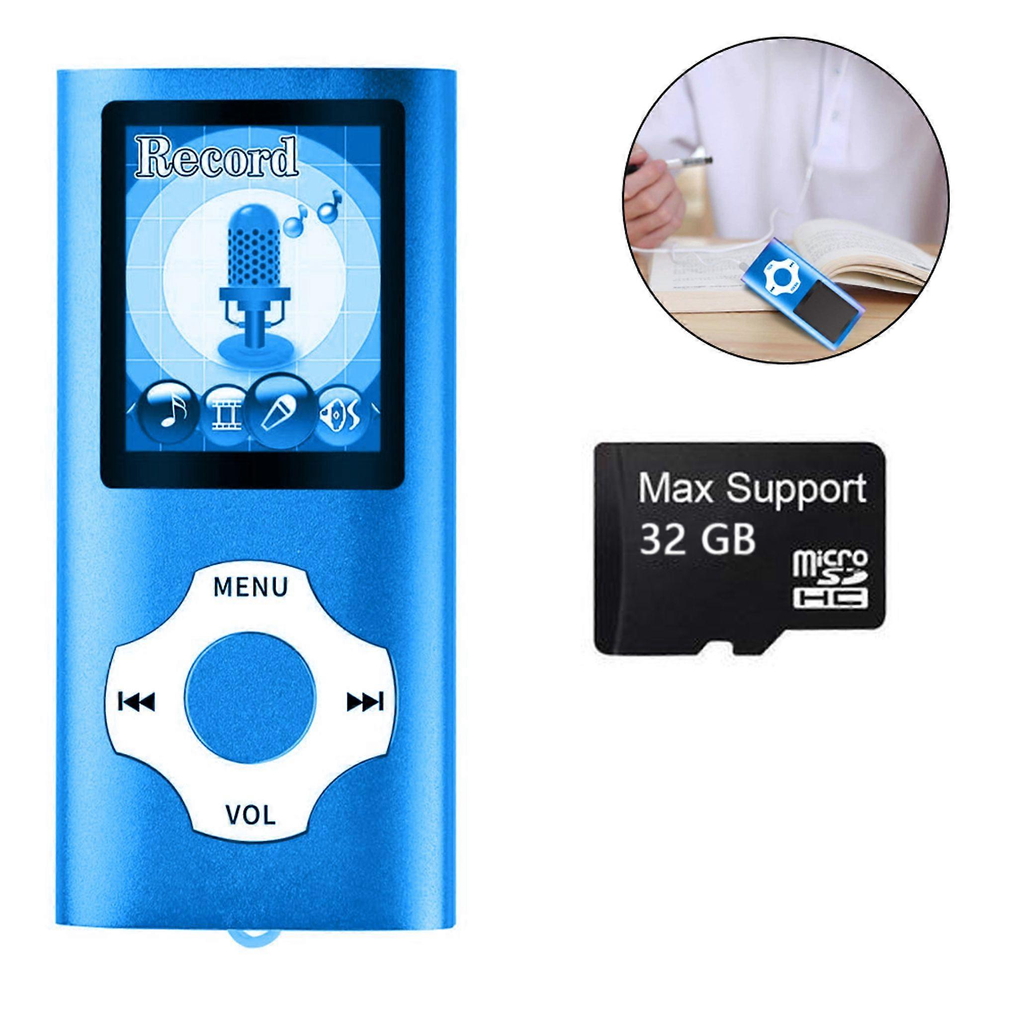 GLiving MP3 Player 32GB 1.8" LCD Ultra Thin Blue