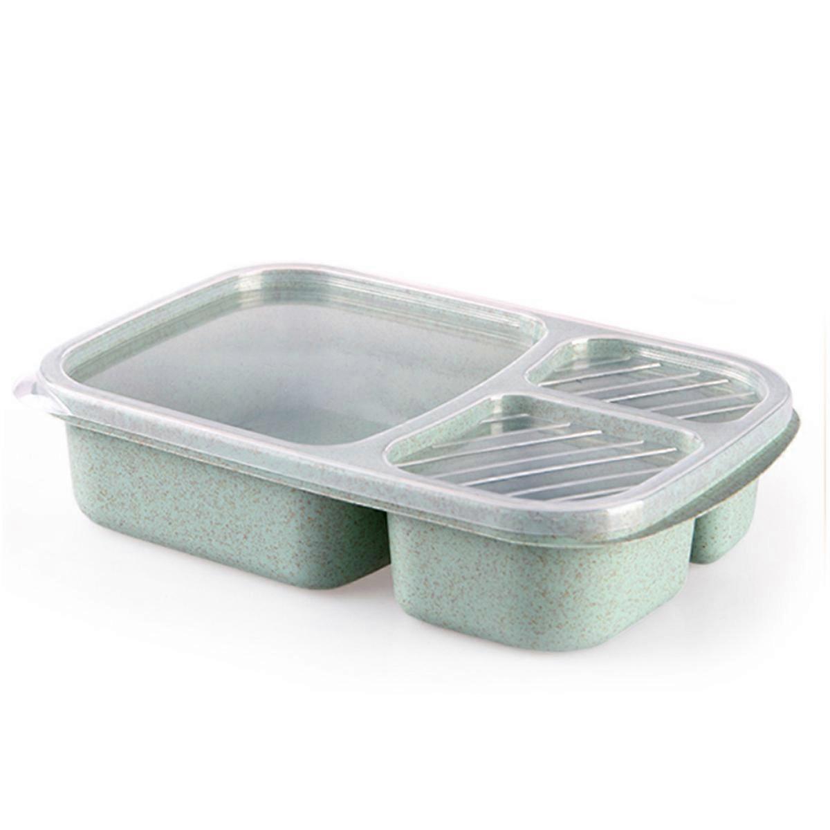 Bento Lunch Box with 3 Compartments, Reusable Wheat Straw Containers