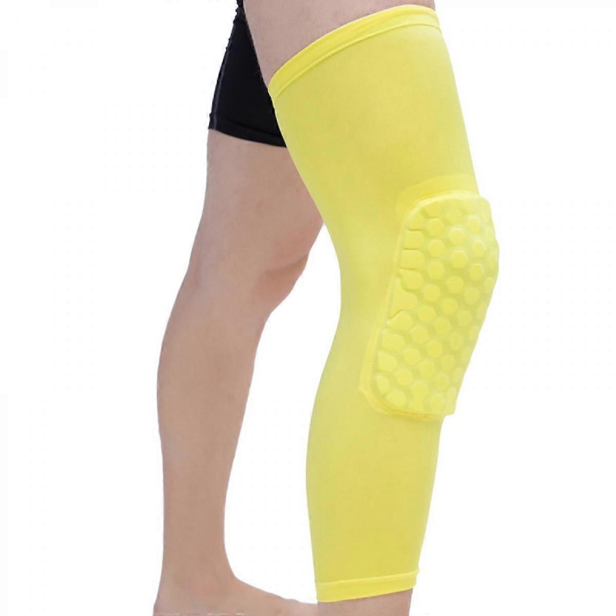 Pair Knee Compression Pads Long Leg Sleeve Brace Protection for Basketball, Football & Volleyball (Yellow,S)