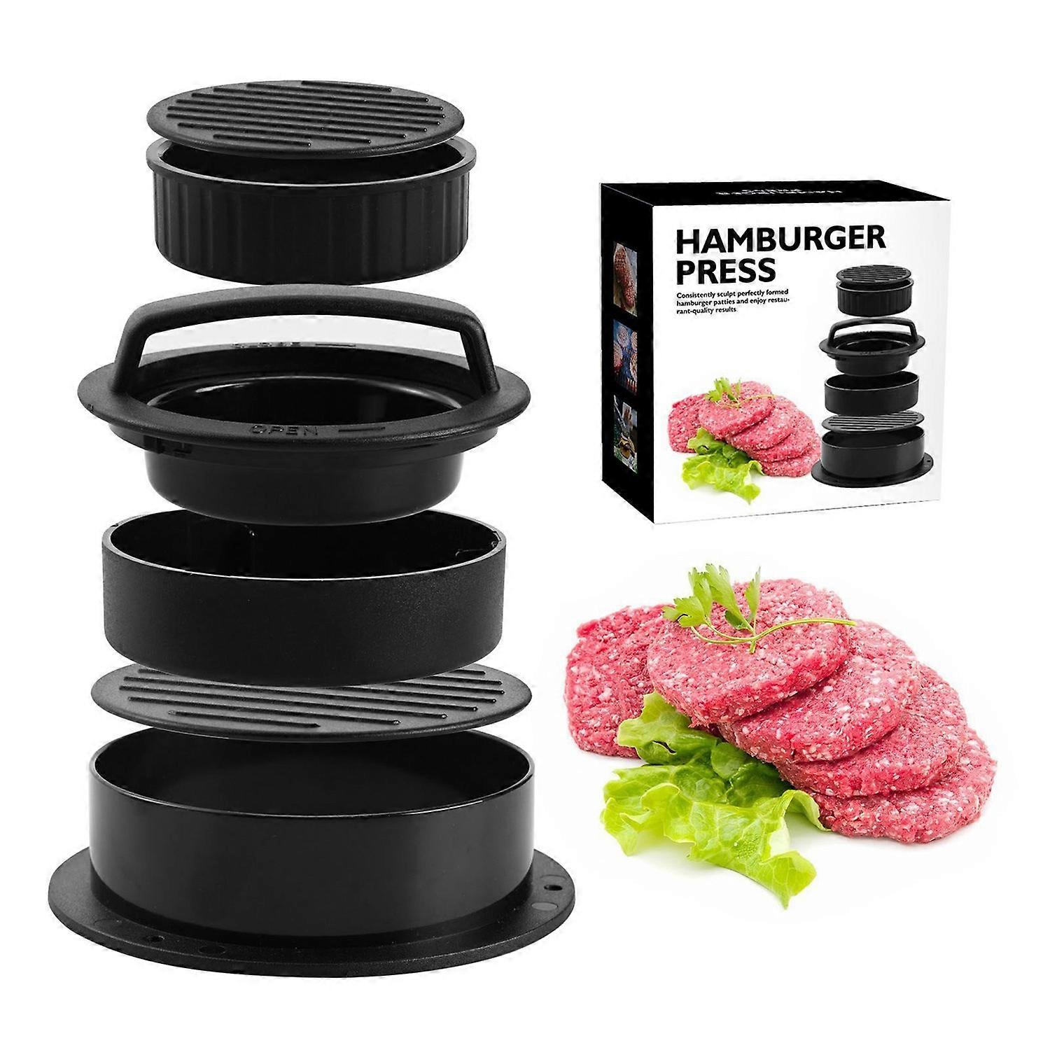 3 in 1 Hamburger Press Easy Release Non Stick Stuffed Burger Press Round Plastic Manual Meat Patty M