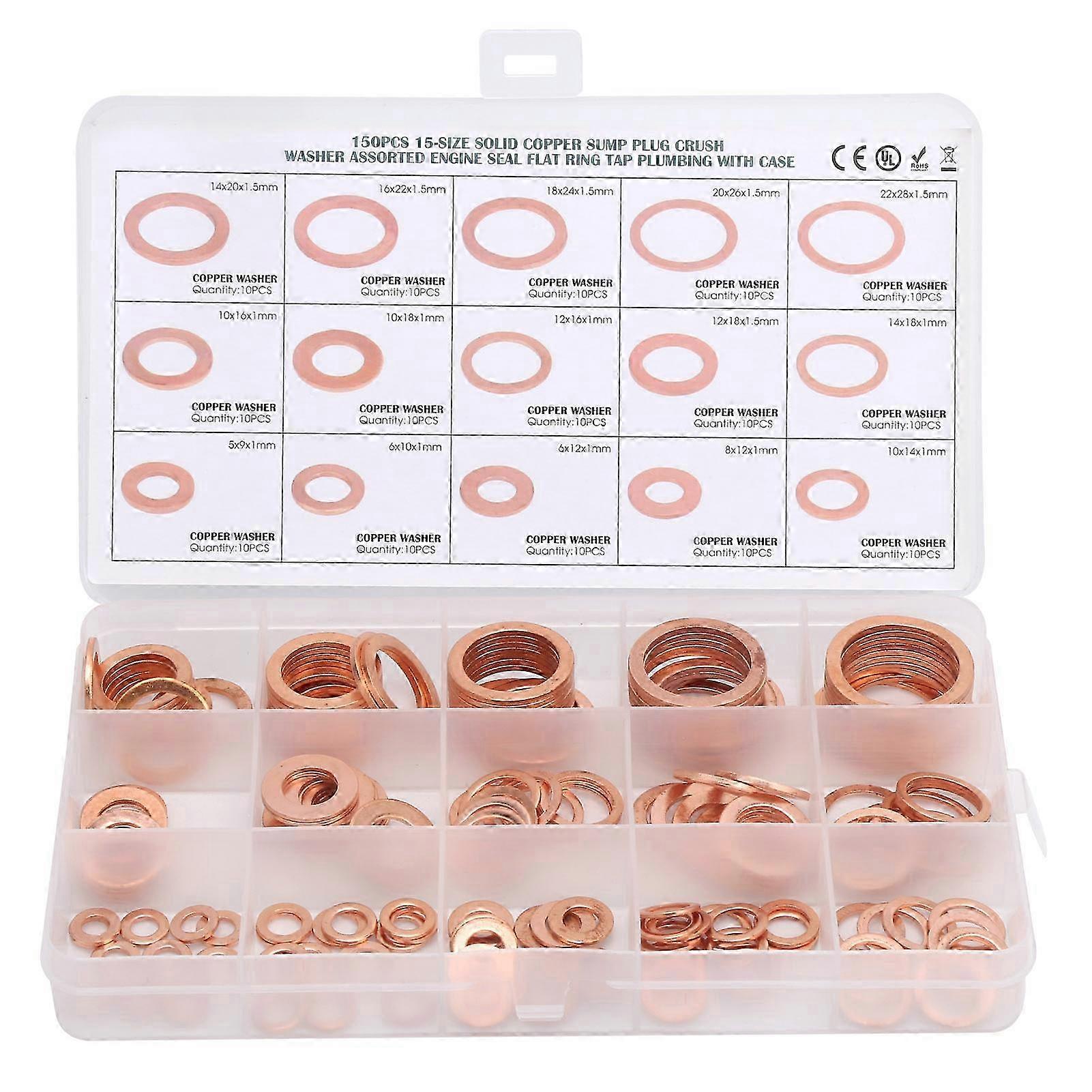 150kpl tasainen tiivistysrengas punainen kuparitiiviste o rengastiiviste rengas aluslevy