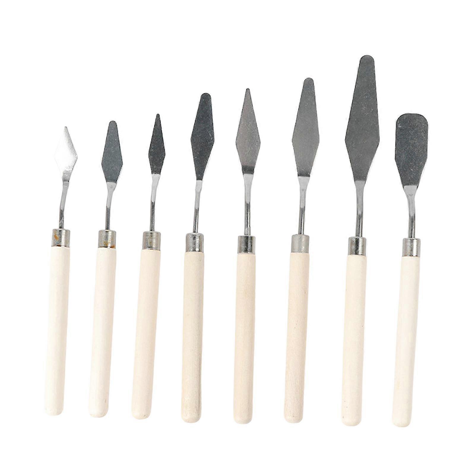 8 Pieces Painting Knives Set Color Mixing Scraper Wood Handle Palette Knife