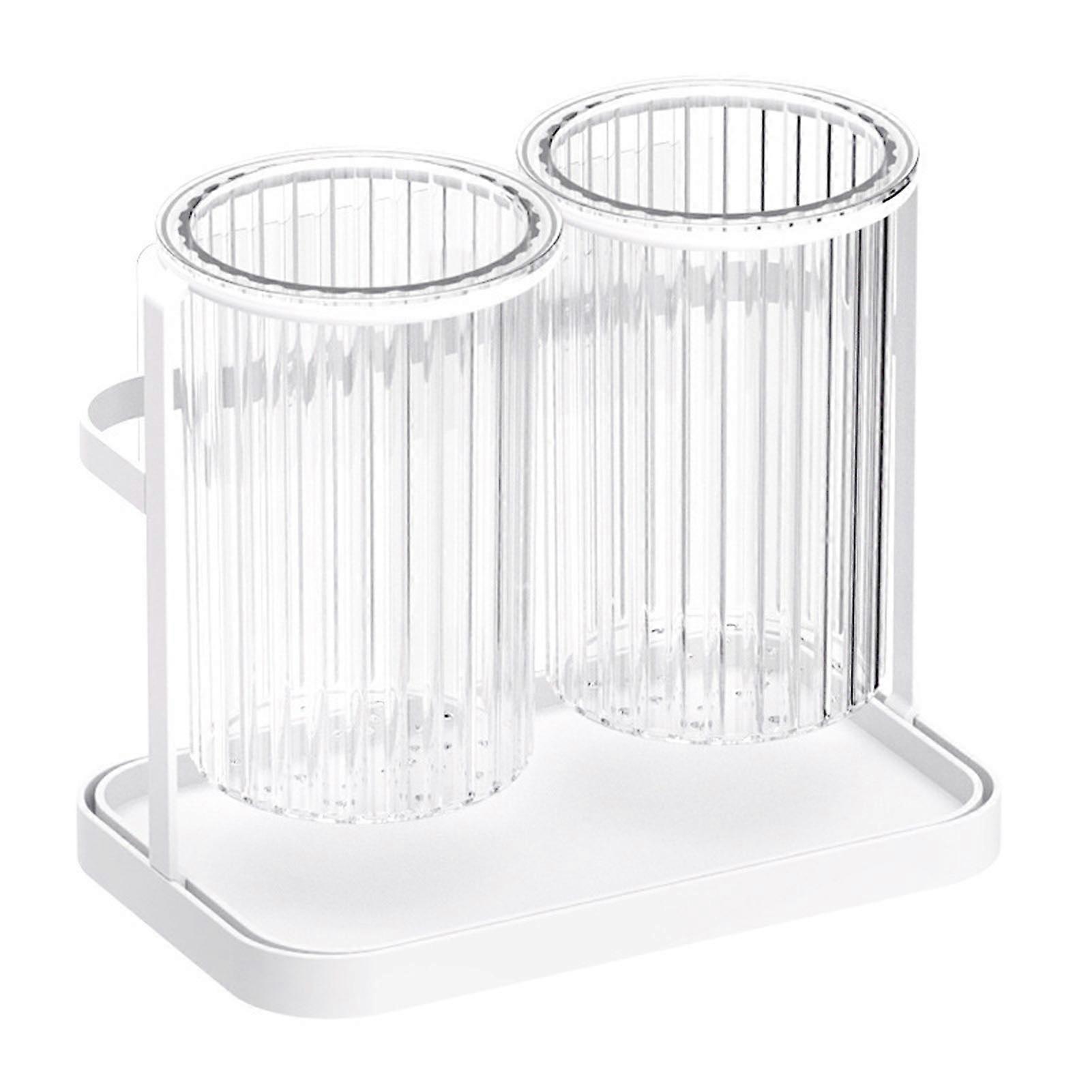 Utensil Organizer for Countertop Chopstick Drainage Box 2 Divided Compartments Chopsticks Storage Holder White