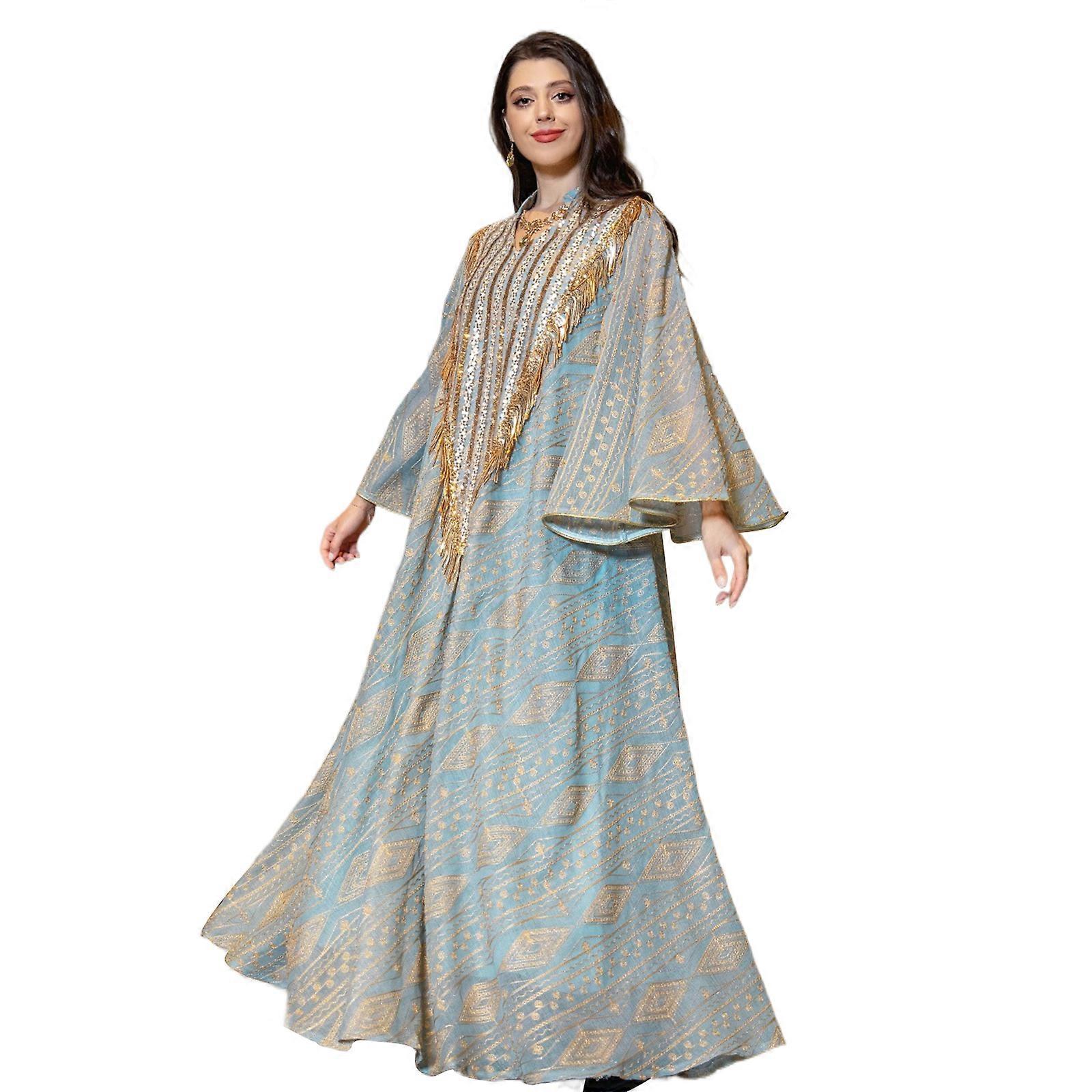 Women Long Sleeves Dress Islamic Robe Sequins Dress Middle East Thobe  Female Muslims Dress Islamic Dress for Daily light green S | Fruugo UK