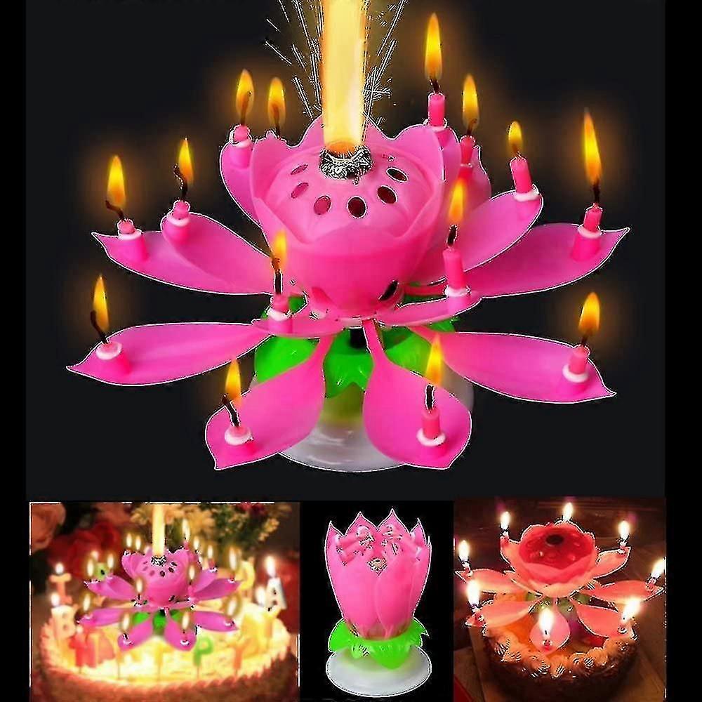 3pcs Set Of The Amazing Two Layers With 14 Small Candles Lotus Happy Birthday Spin Singing Romantic Musical Flower Party Light Intelligent Decorative