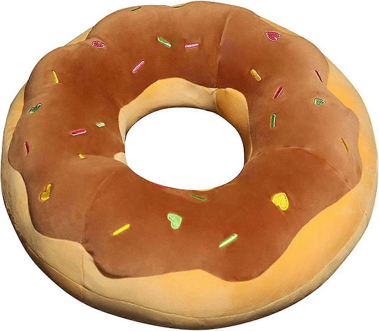 Soft Decorative Chocolate Doughnut Seat Pad Cushion 16 Inch Plush Throw for Couch Cute Food Design