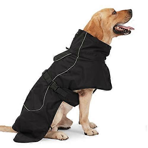 Dog Raincoat for Outdoor Use, Reflective Striped Windproof Waterproof Jacket, Large Black Dog Coat with Secure Zipper