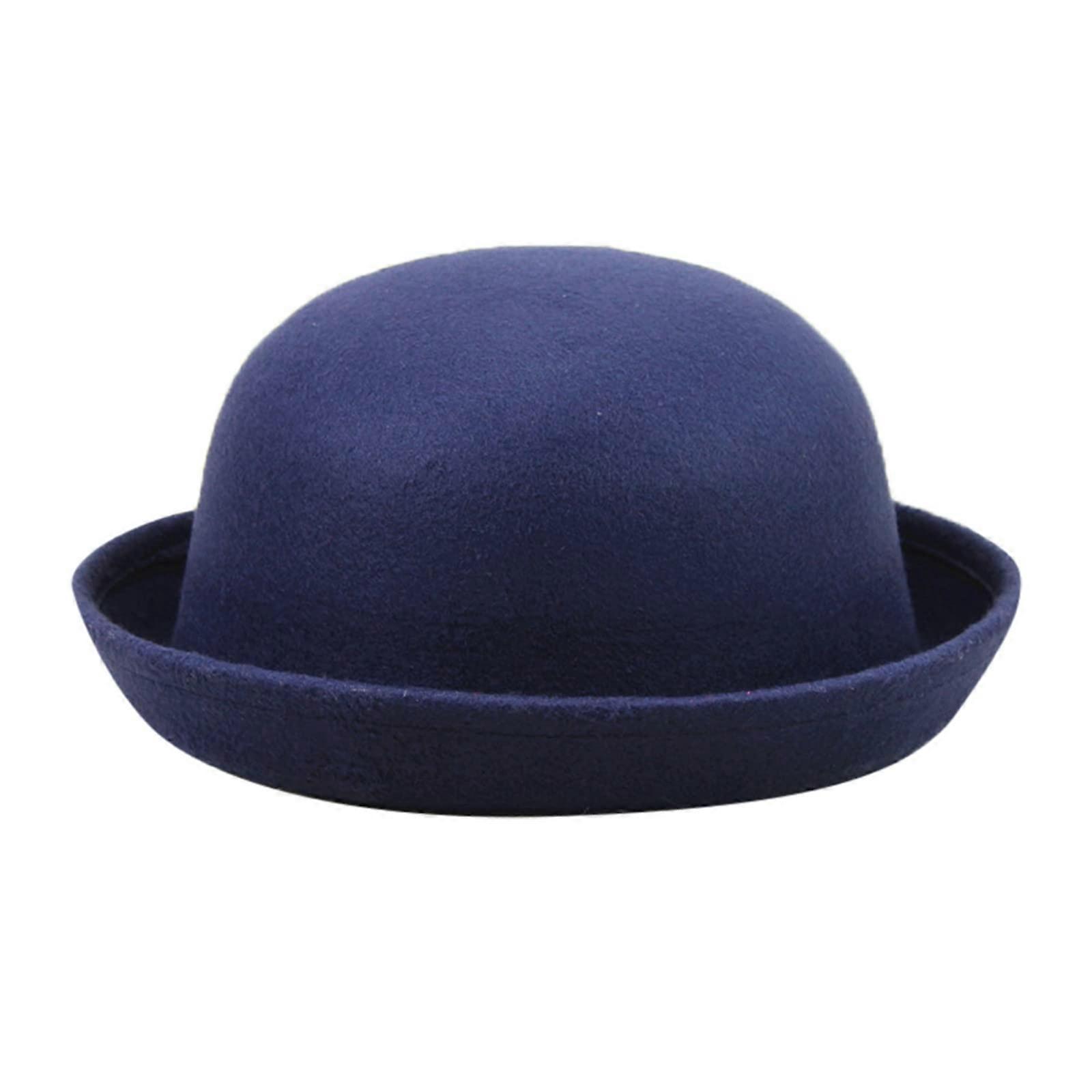 Panama Bowler Hat Roll Up Brim Navy Solid Color Unisex Adults Aquarius Model