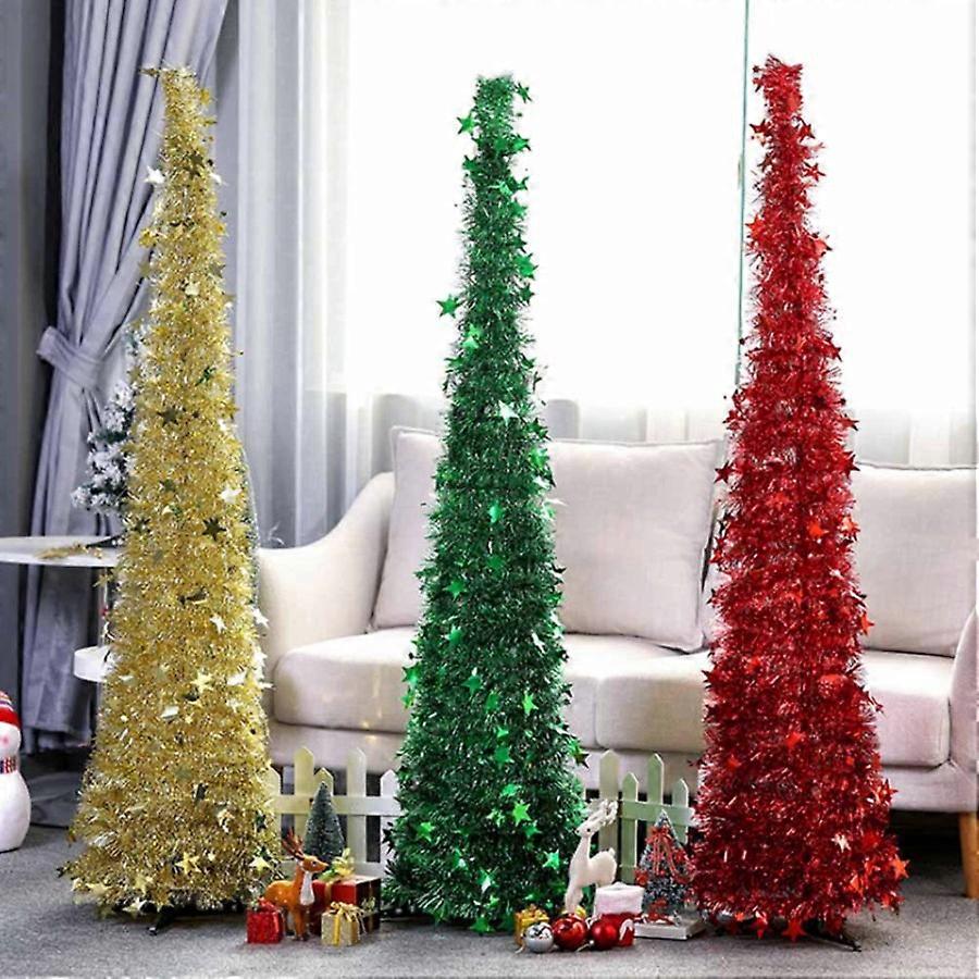 Portable Red Tinsel Christmas Tree 1.2M Easy Assembly