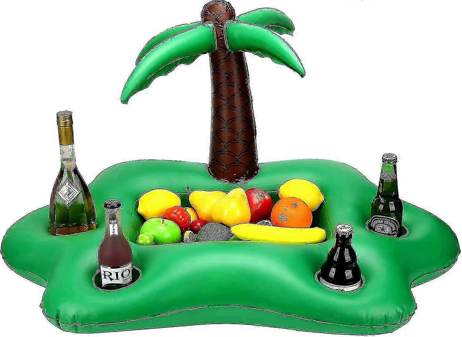 Inflatable Coconut Tree Drink Holder Green Portable Floating Beverage Salad Fruit Serving Bar Pool Float Party Accessories Summer Beach Leisure Cup Bo
