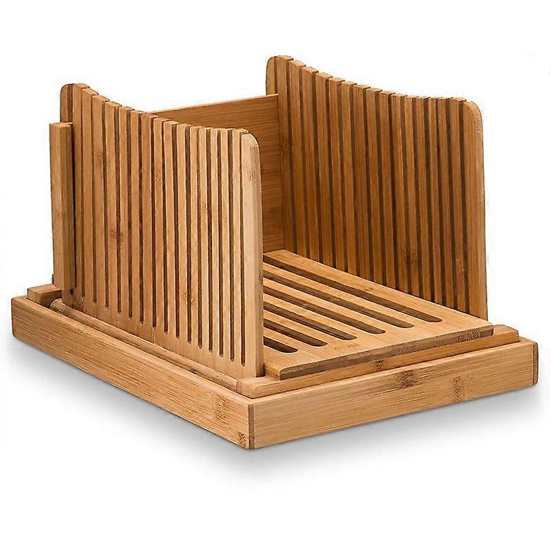Bamboo bread slicer for homemade bread Eco-friendly, compact and foldable adjustable slicer with sturdy wooden cutting board