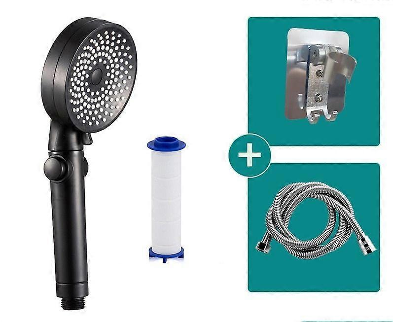 3-speed water outlet ABS pressure shower durable anti-fall (black shower + filter element + shower hose + bracket)
