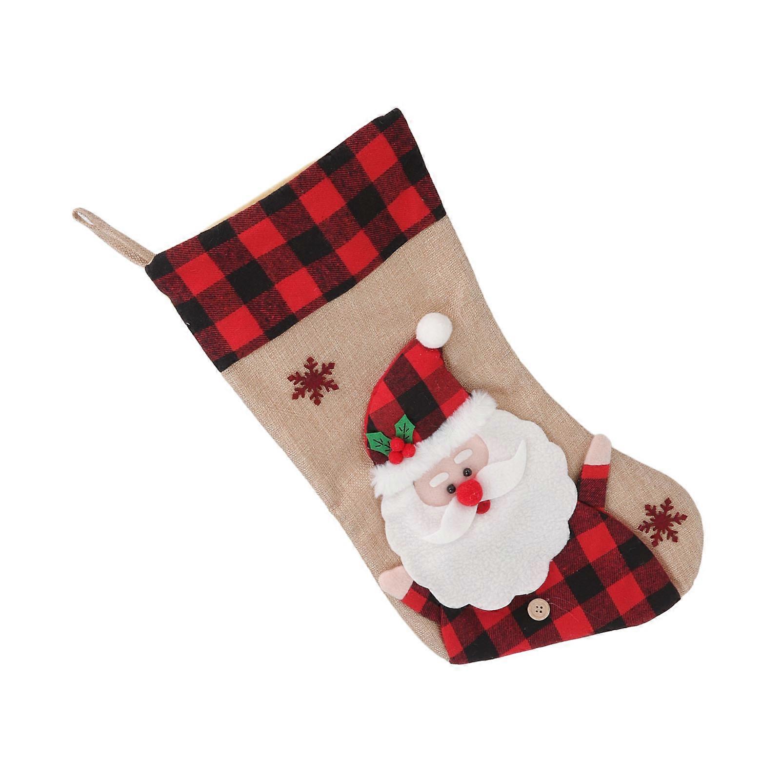 GPB Christmas Stocking Burlap Red Plaid 3D Pattern Hanging Christmas Stocking Ornament for Home Festival Decoration Santa Claus