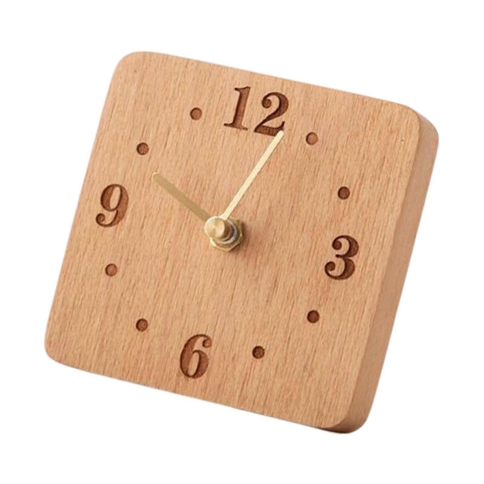 Desk and Shelf Clock, Wooden Table Clock on Stand, Minimalist Non Ticking Silent Clock for Bedroom, Shop, Home, Office