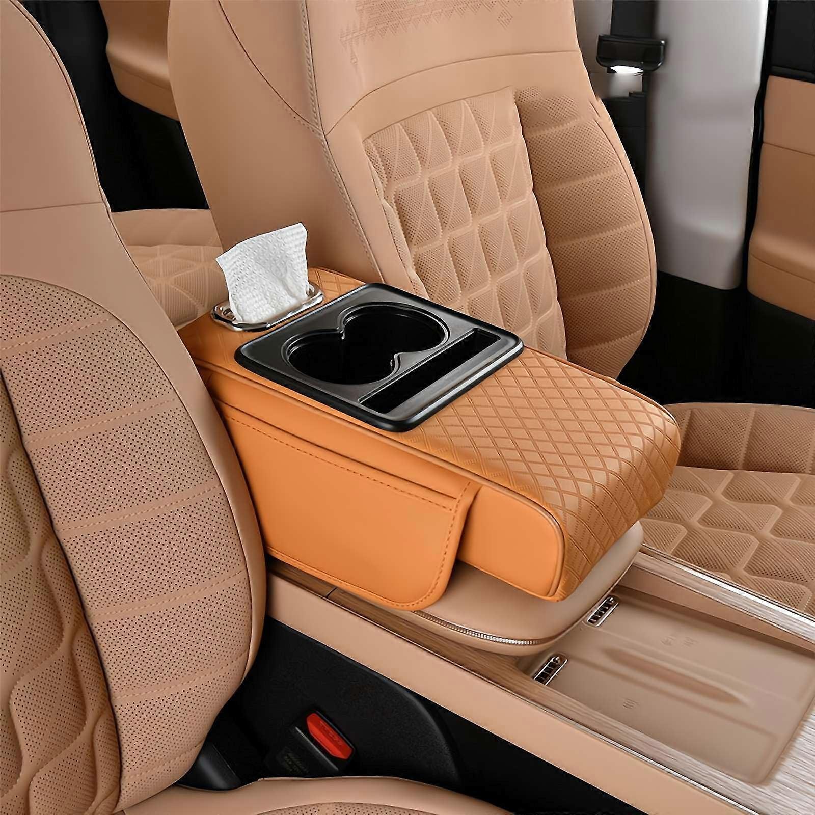 Car Armrest Storage Box, Multifunctional Car Console Center Cushion Pad, 5in1 (Orange 1pcs)