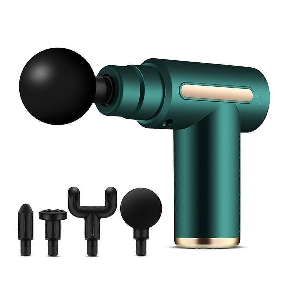 Handheld Massage Gun Deep Tissue 6-Speed Wireless Muscle Massager with 4 Heads, Type C Charging, Portable Green Fascia Gun