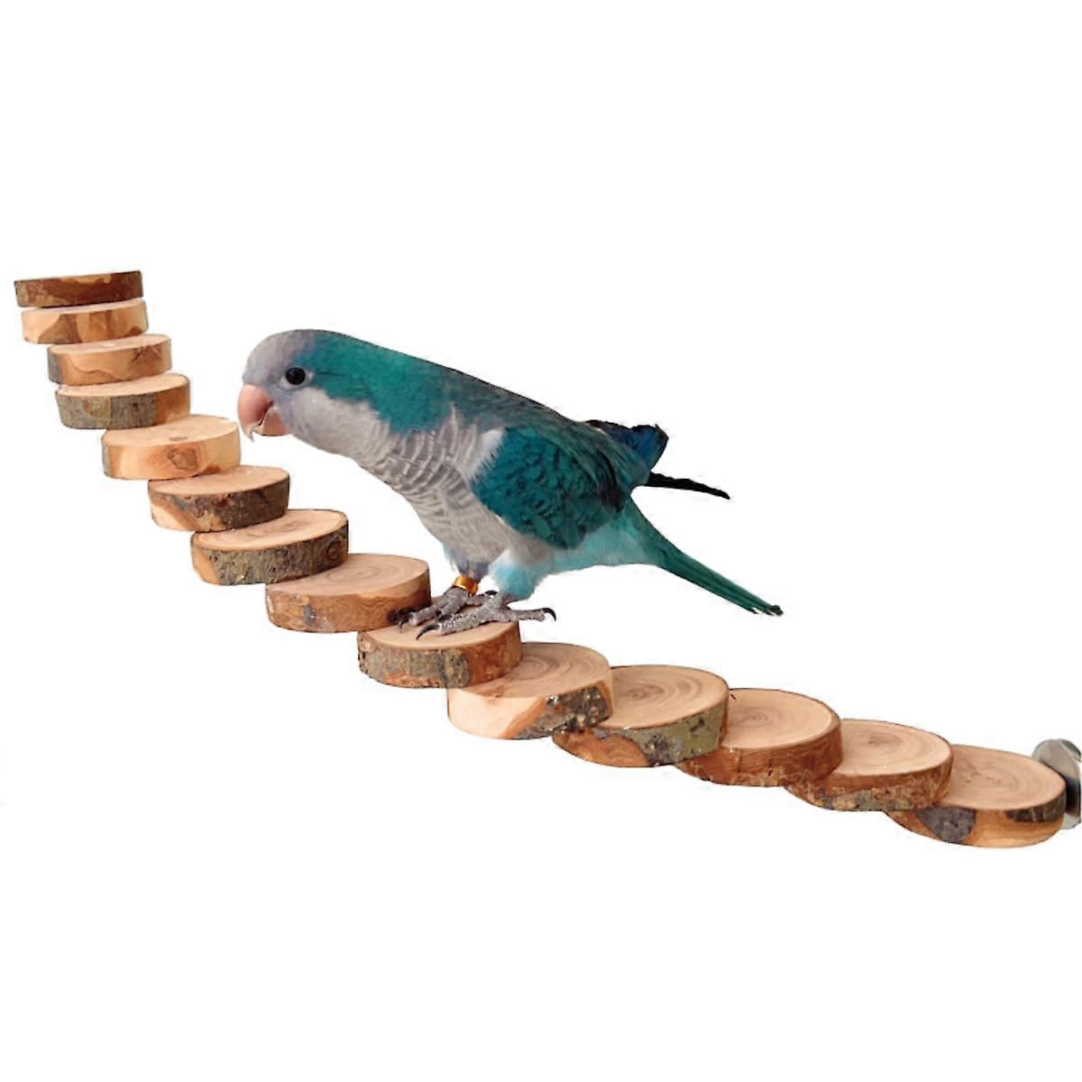 Parrot Ladder Toy 15-Steps Wood Bird Teething Toy, Balancing Platform Perch, Parakeet Cage Toy, Bird Stand Playground