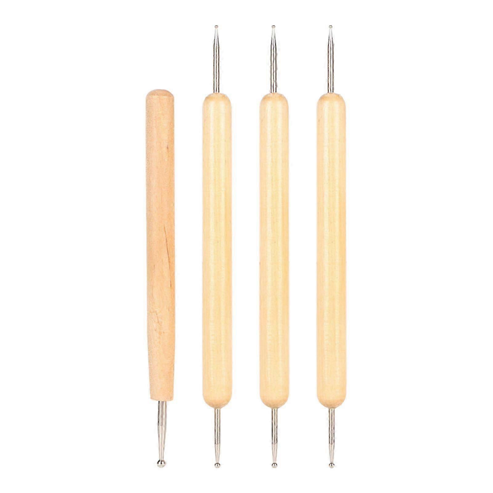 4pcs Indentation Pen Stainless Steel Tracing Dotting Stylus with Beech Handle for Painting Engraving Embossing Art