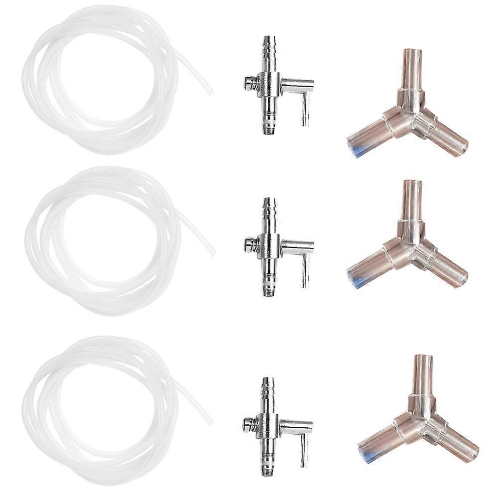 Stainless Steel Fish Tank Oxygen Pump Accessories Kit with 3 Way Connector, Air Hose, and Reflux Prevention Distributor for Aquariums